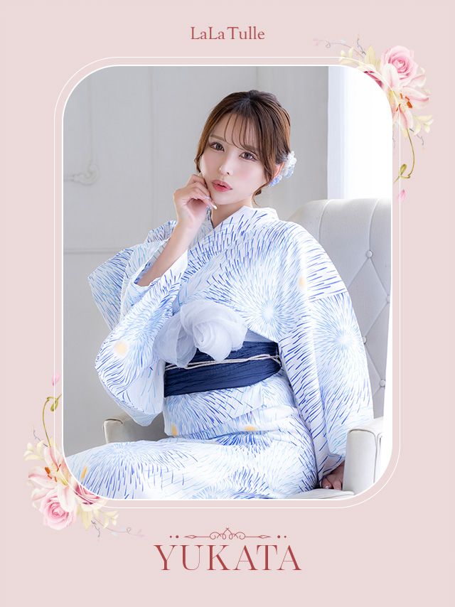 浴衣 白地 花火柄 ゆかた3点SET のイメージ画像2