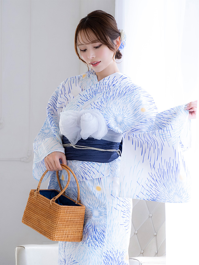 浴衣 白地 花火柄 ゆかた3点SET のイメージ画像4