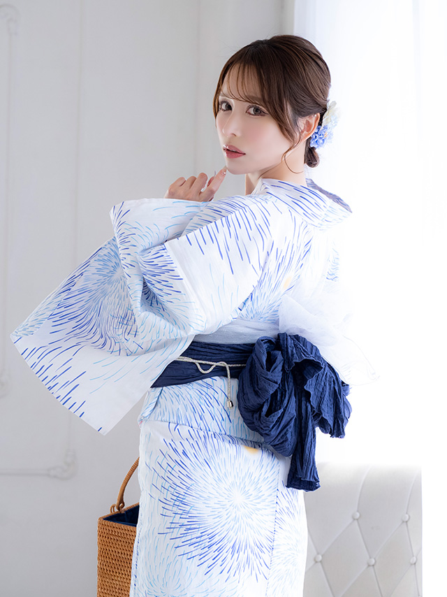 浴衣 白地 花火柄 ゆかた3点SET のイメージ画像5