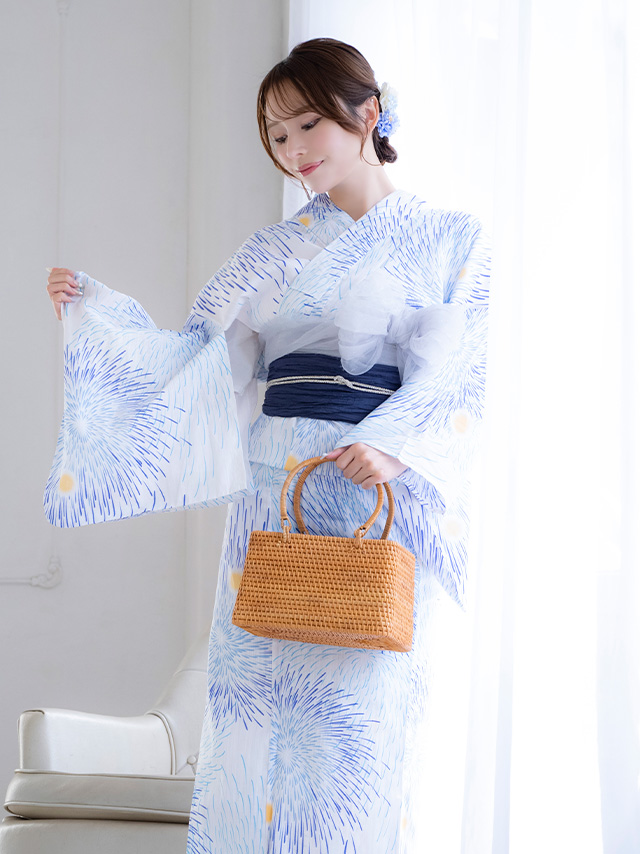 浴衣 白地 花火柄 ゆかた3点SET のイメージ画像6