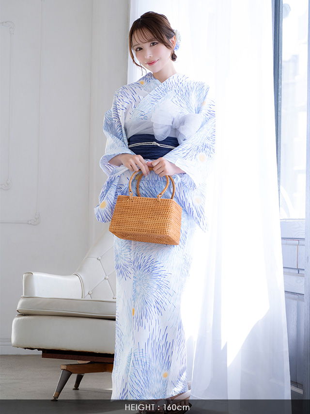 浴衣 白地 花火柄 ゆかた3点SET のイメージ画像7