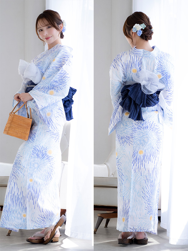 浴衣 白地 花火柄 ゆかた3点SET のイメージ画像8
