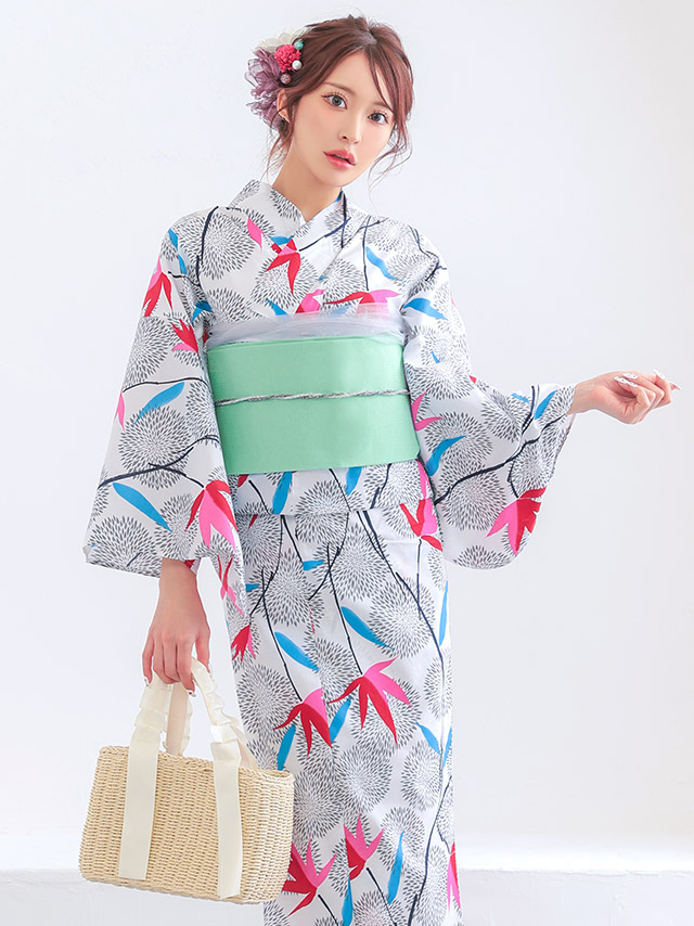 浴衣 白地 レトロ モダン 菊柄 個性的 ゆかた2点SETのイメージ画像5