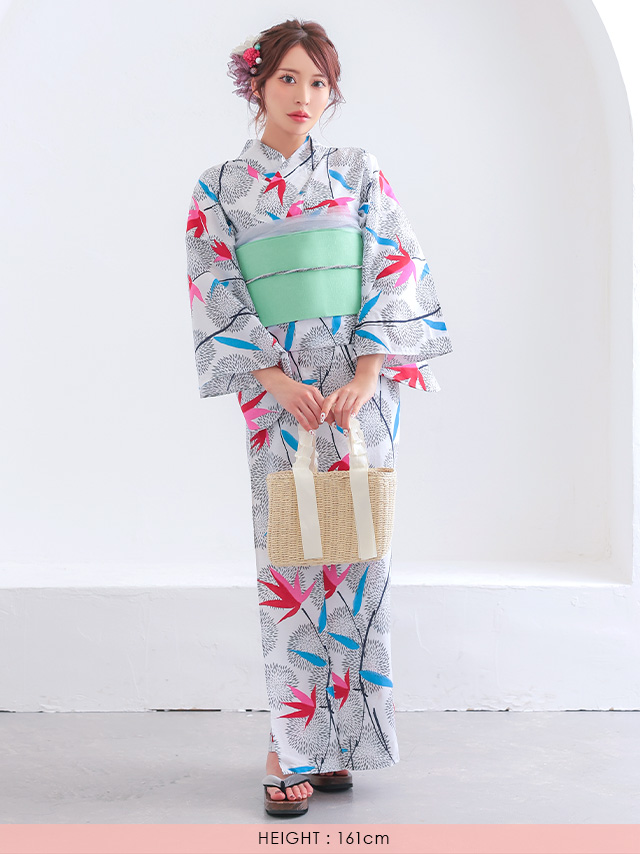 浴衣 白地 レトロ モダン 菊柄 個性的 ゆかた2点SETのイメージ画像6