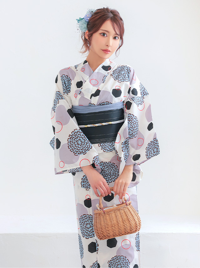 白地 レトロ モダン 幾何学柄 個性的 ゆかた2点SETのイメージ画像5