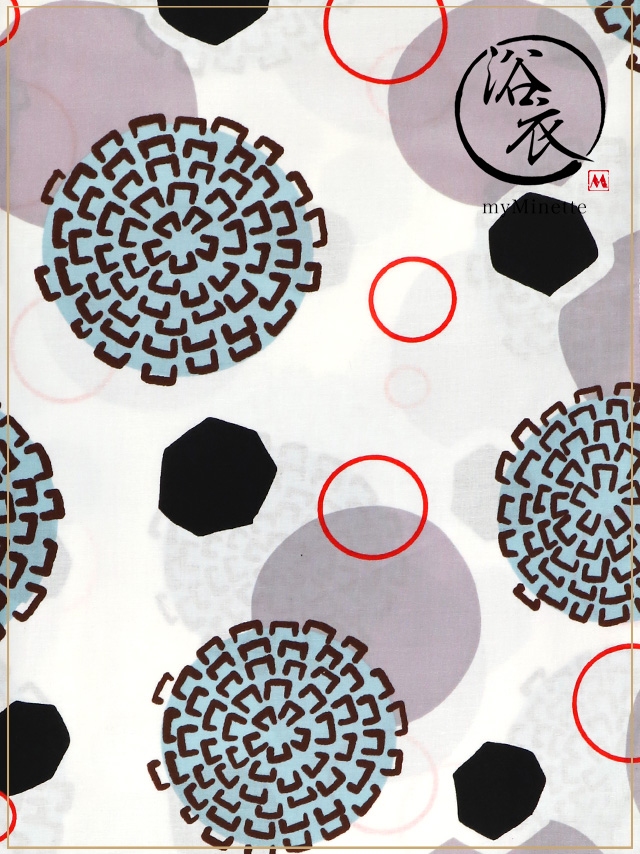白地 レトロ モダン 幾何学柄 個性的 ゆかた2点SETのイメージ画像8