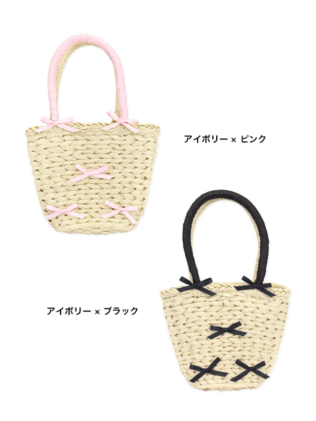 小物 リボン ガーリー ショルダー付き 2Way ミニかごバッグのイメージ画像5