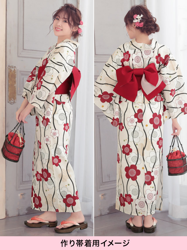 [LaLaTulle select]百合柄 ゆかた3点SET (白地×椿)[送料無料] 