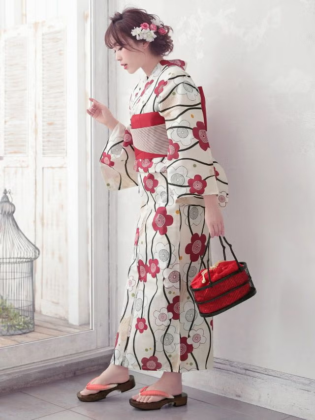 [LaLaTulle select]百合柄 ゆかた3点SET (白地×椿)[送料無料] 