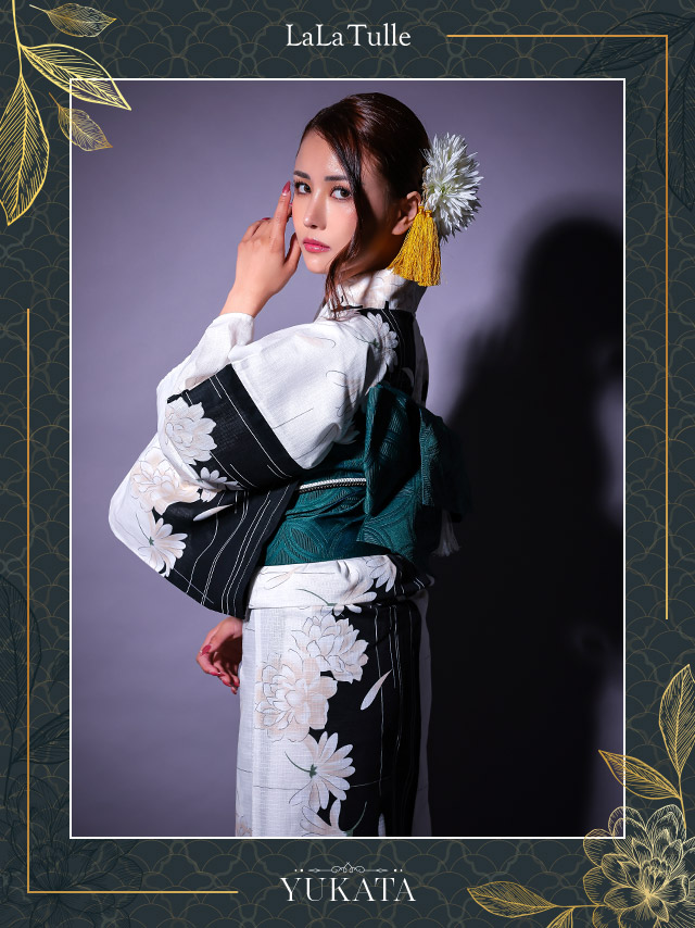 [LaLaTulle select][平帯or作り帯]菊と牡丹柄 ゆかた3点SET