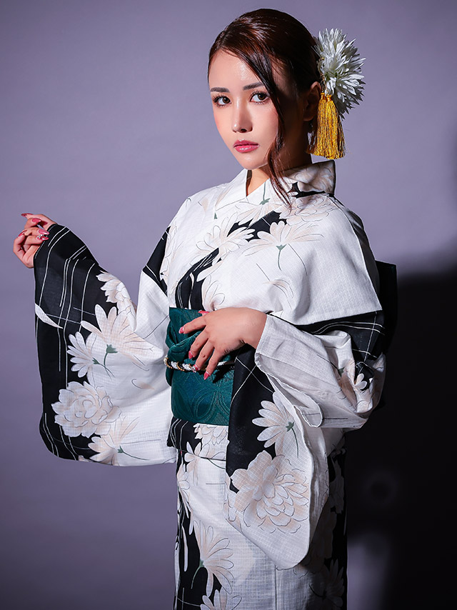 [LaLaTulle select][平帯or作り帯]菊と牡丹柄 ゆかた3点SET