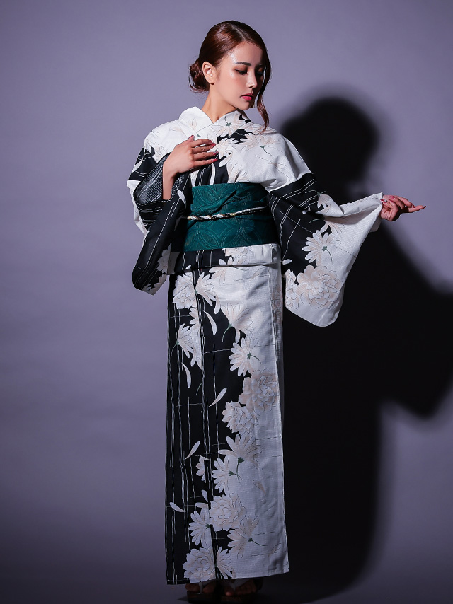 [LaLaTulle select][平帯or作り帯]菊と牡丹柄 ゆかた3点SET