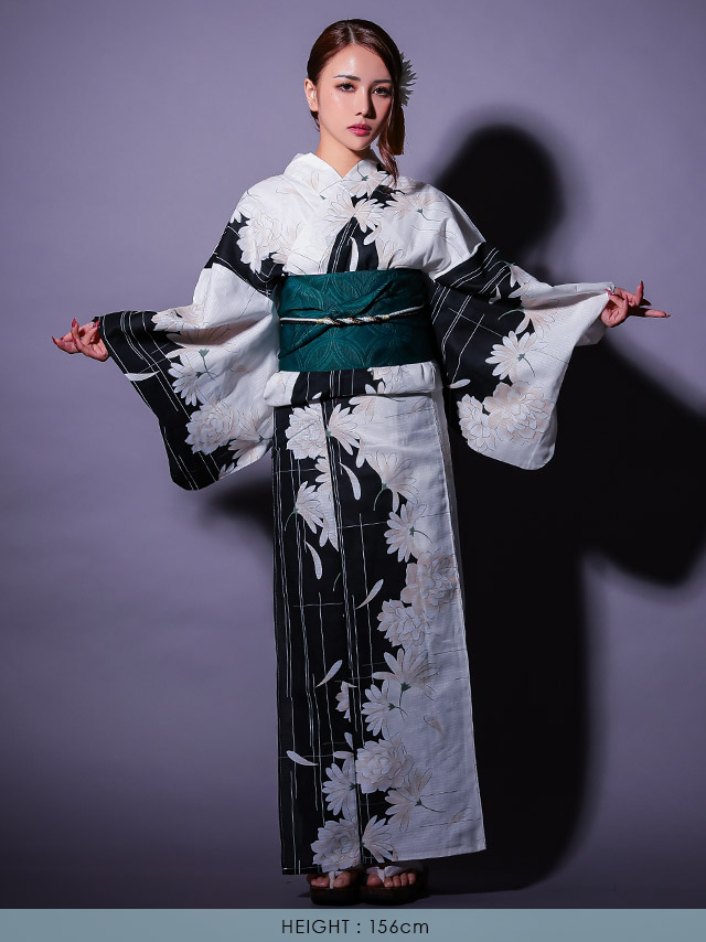 [LaLaTulle select][平帯or作り帯]菊と牡丹柄 ゆかた3点SET