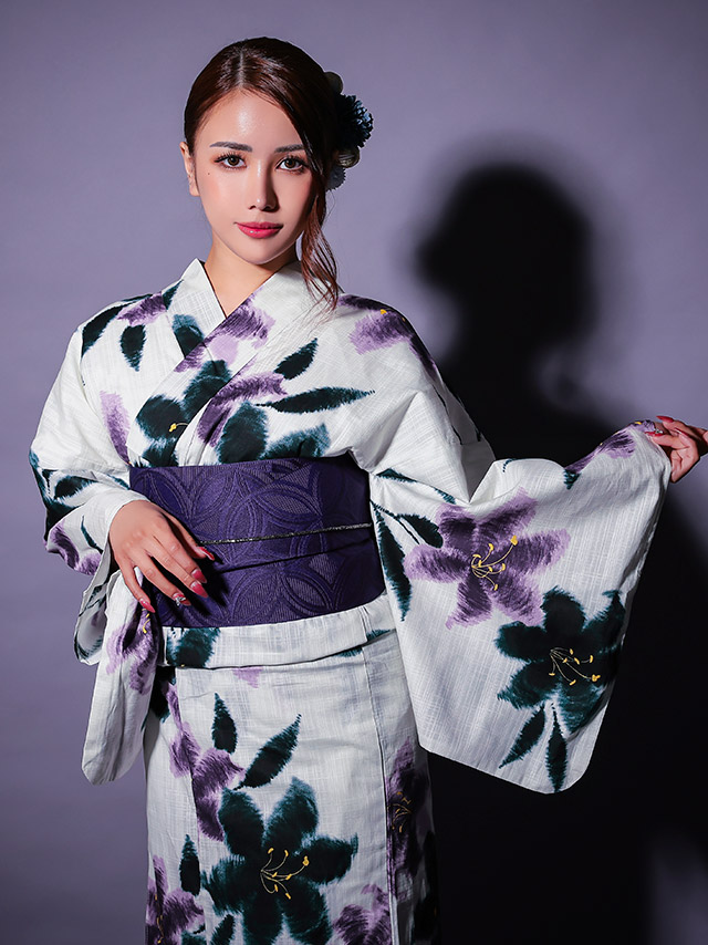 浴衣 白地 水彩 幻想 牡丹柄 ゆかた3点SET のイメージ画像4