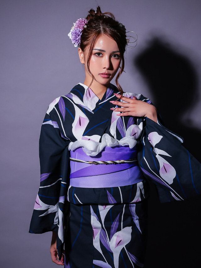 浴衣 白地 水彩 幻想 牡丹柄 ゆかた3点SET のイメージ画像3
