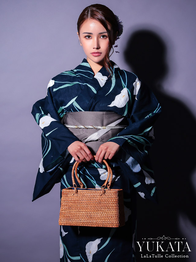 濃紺地 粋 菖蒲 リーフ ゆかた3点SETのイメージ画像1