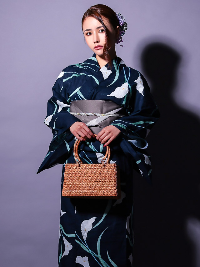 濃紺地 粋 菖蒲 リーフ ゆかた3点SETのイメージ画像5