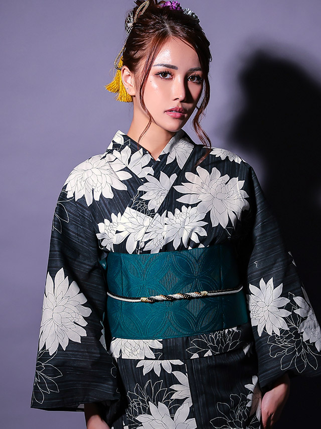 セパレート 黒地 粋 白 ダリア ゆかた3点SETのイメージ画像3