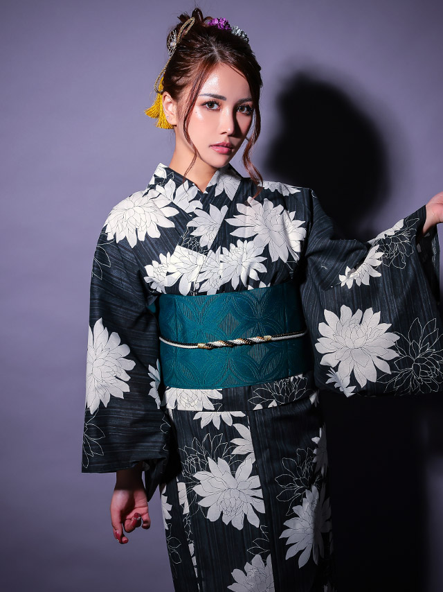 セパレート 黒地 粋 白 ダリア ゆかた3点SETのイメージ画像5