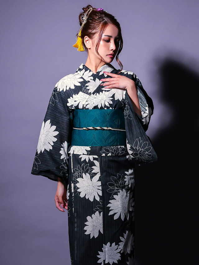 セパレート 黒地 粋 白 ダリア ゆかた3点SETのイメージ画像5