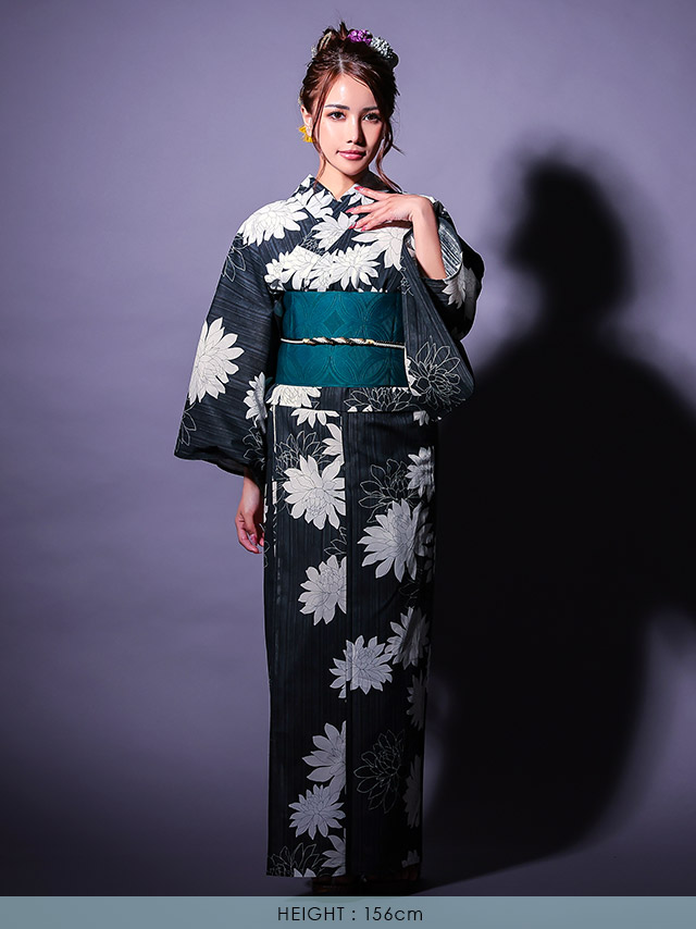 セパレート 黒地 粋 白 ダリア ゆかた3点SETのイメージ画像6