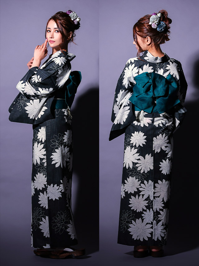 セパレート 黒地 粋 白 ダリア ゆかた3点SETのイメージ画像7