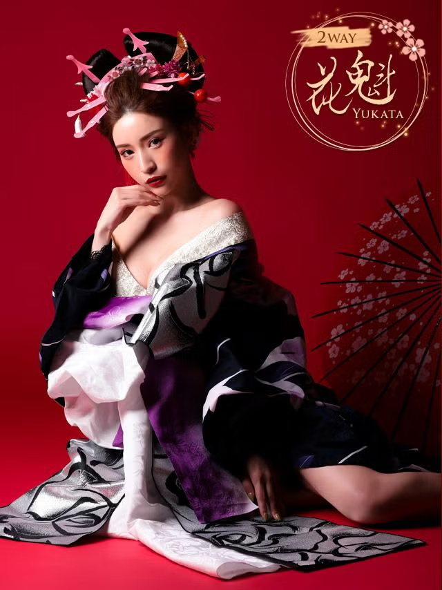 花魁風紺×菖蒲柄花魁ゆかた5点SETのメイン画像