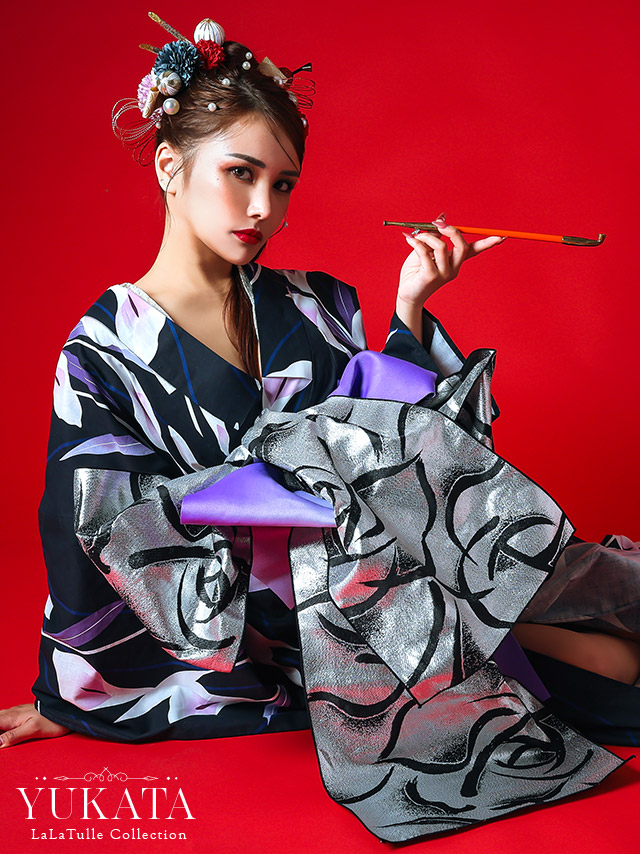 花魁風紺×菖蒲柄花魁ゆかた5点SETのメイン画像