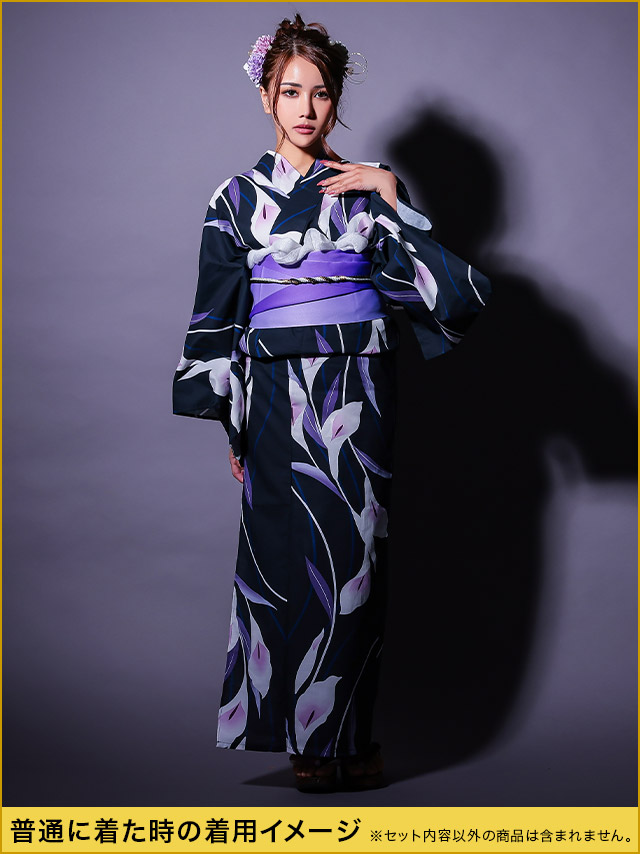花魁風紺×菖蒲柄花魁ゆかた5点SETの帯アップ画像