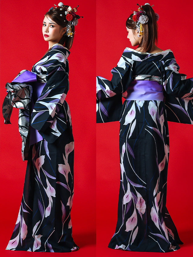 花魁風紺×菖蒲柄花魁ゆかた5点SETの帯アップ画像