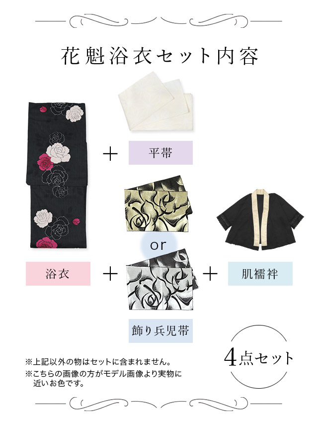 花魁風白色×百合柄花魁ゆかた5点SETのセット内容表