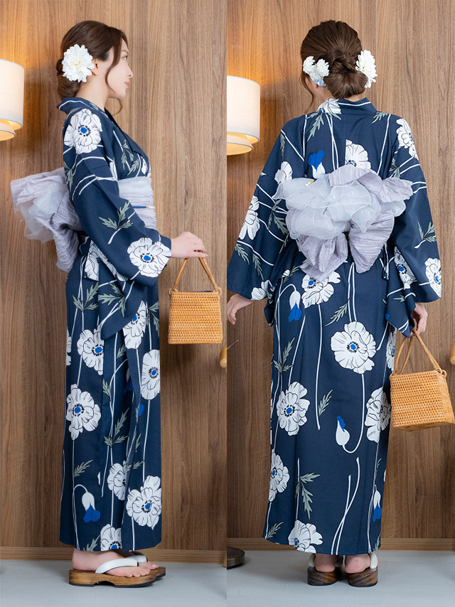 ワンピース浴衣 2way 線画ポピーフラワー 3点SETのイメージ画像6