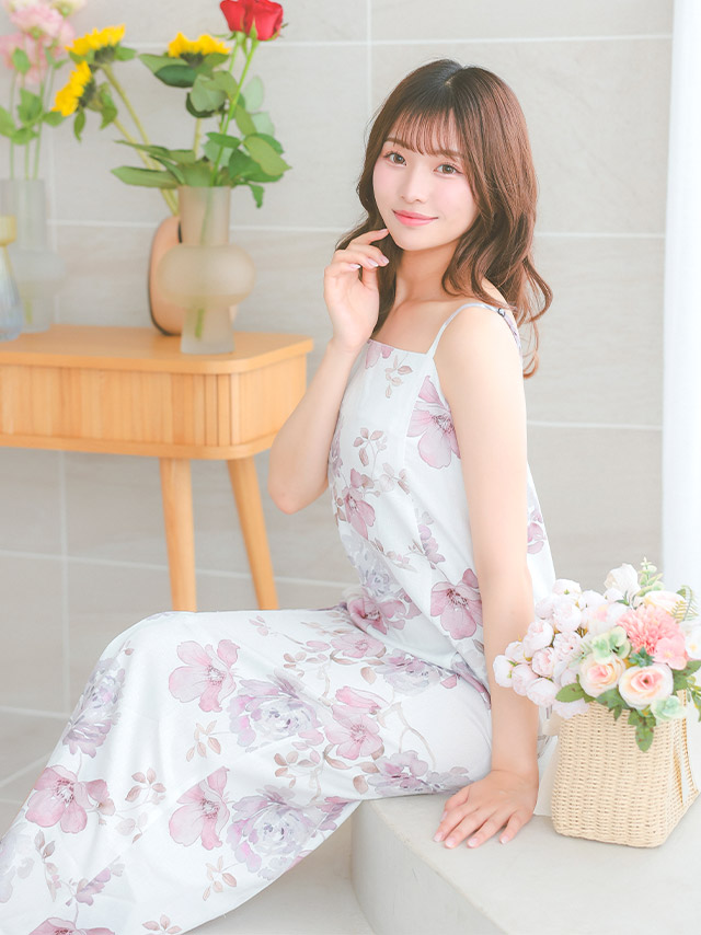 白地 ニュアンス ピンクフラワー ガーリー ゆかた3点SET のイメージ画像4