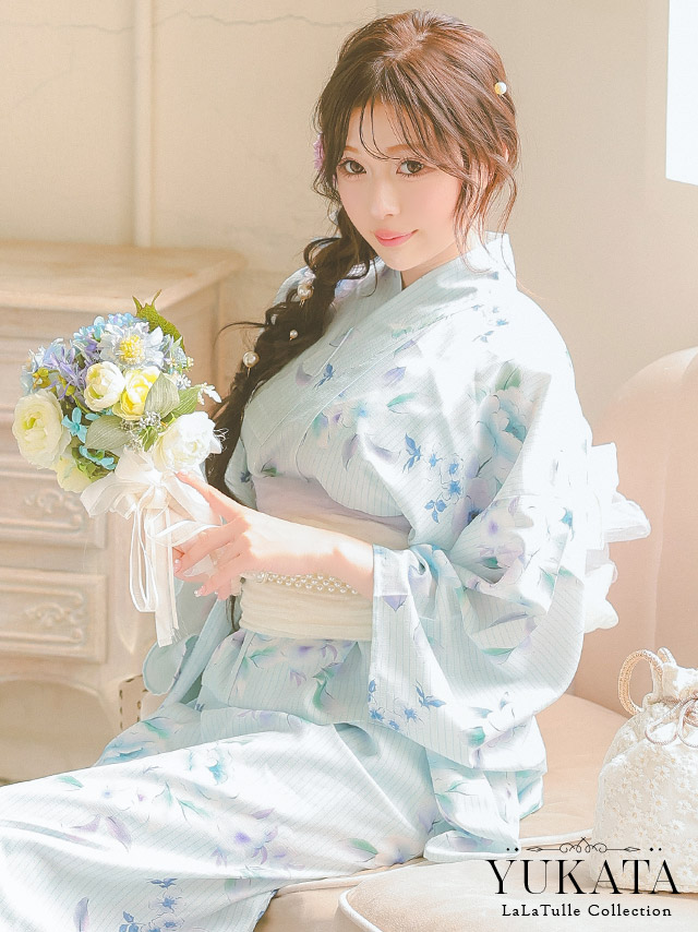 パステルブルー ニュアンス フラワー SWEET ゆかた3点SETのイメージ画像1