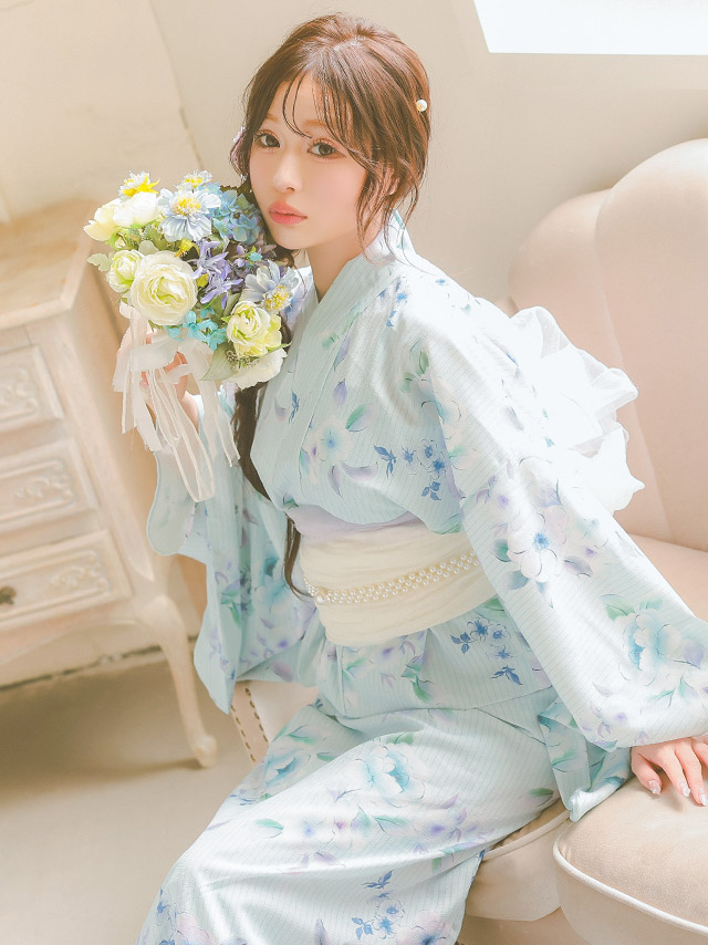 パステルブルー ニュアンス フラワー SWEET ゆかた3点SETのイメージ画像5