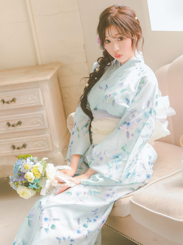 パステルブルー ニュアンス フラワー SWEET ゆかた3点SETのイメージ画像5