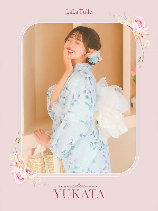 パステルブルー ニュアンス フラワー SWEET ゆかた3点SETのイメージ画像2