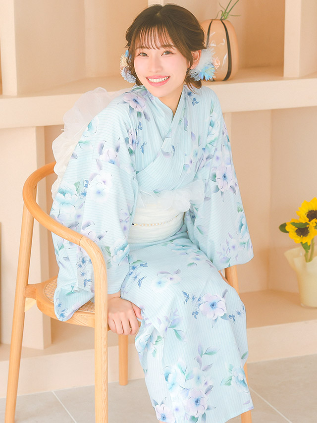 パステルブルー ニュアンス フラワー SWEET ゆかた3点SETのイメージ画像5