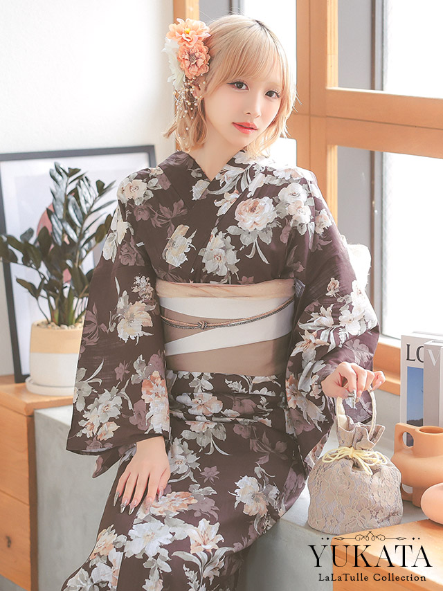 浴衣 アンティーク調 ガーリー フラワー ゆかた3点SET のイメージ画像1