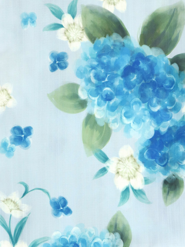 浴衣 水色地 水彩 紫陽花柄 菖蒲柄 ガーリー ゆかた3点SETのイメージ画像10