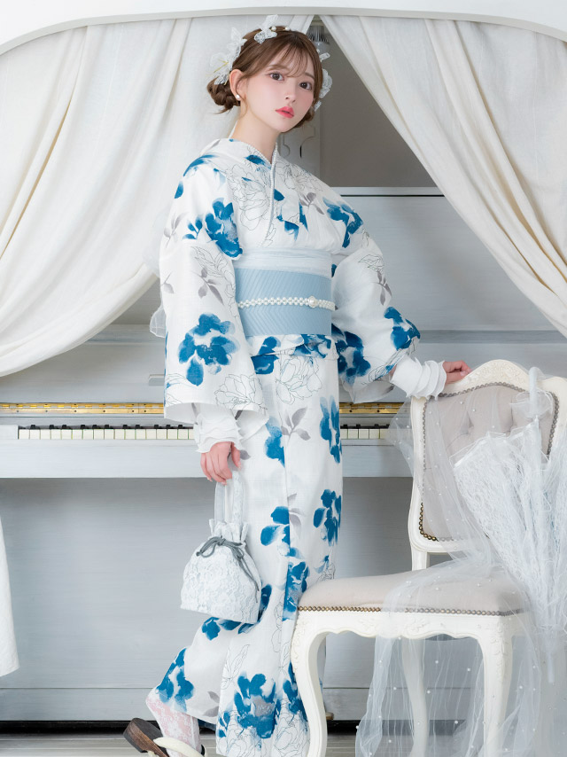 浴衣 白地 線画 水彩 くすみ ガーリー ゆかた2点SETのイメージ画像5