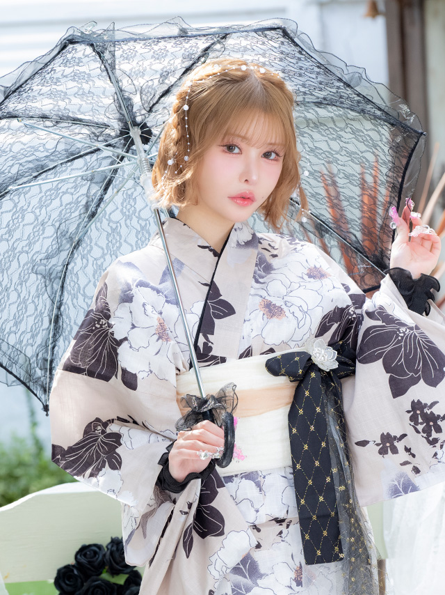浴衣 ベージュ地 牡丹柄 ガーリー ゆかた2点SET のイメージ画像6