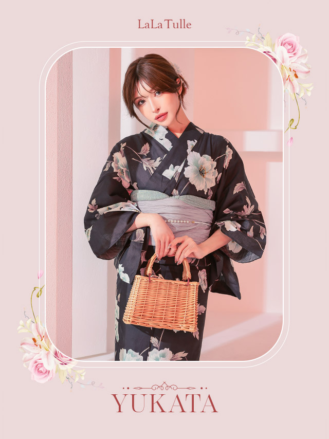 浴衣 ダークグレー フラワー 妖艶 ゆかた2点SET のイメージ画像2