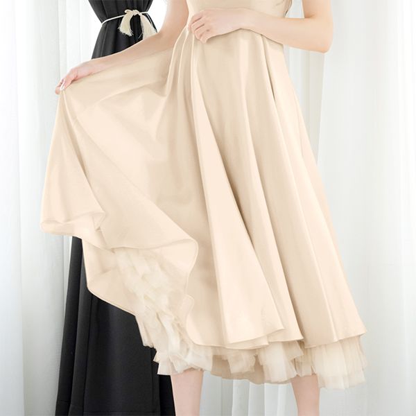 チュールレイヤード エレガント キャミソール ジップデザイン Aラインロングドレス