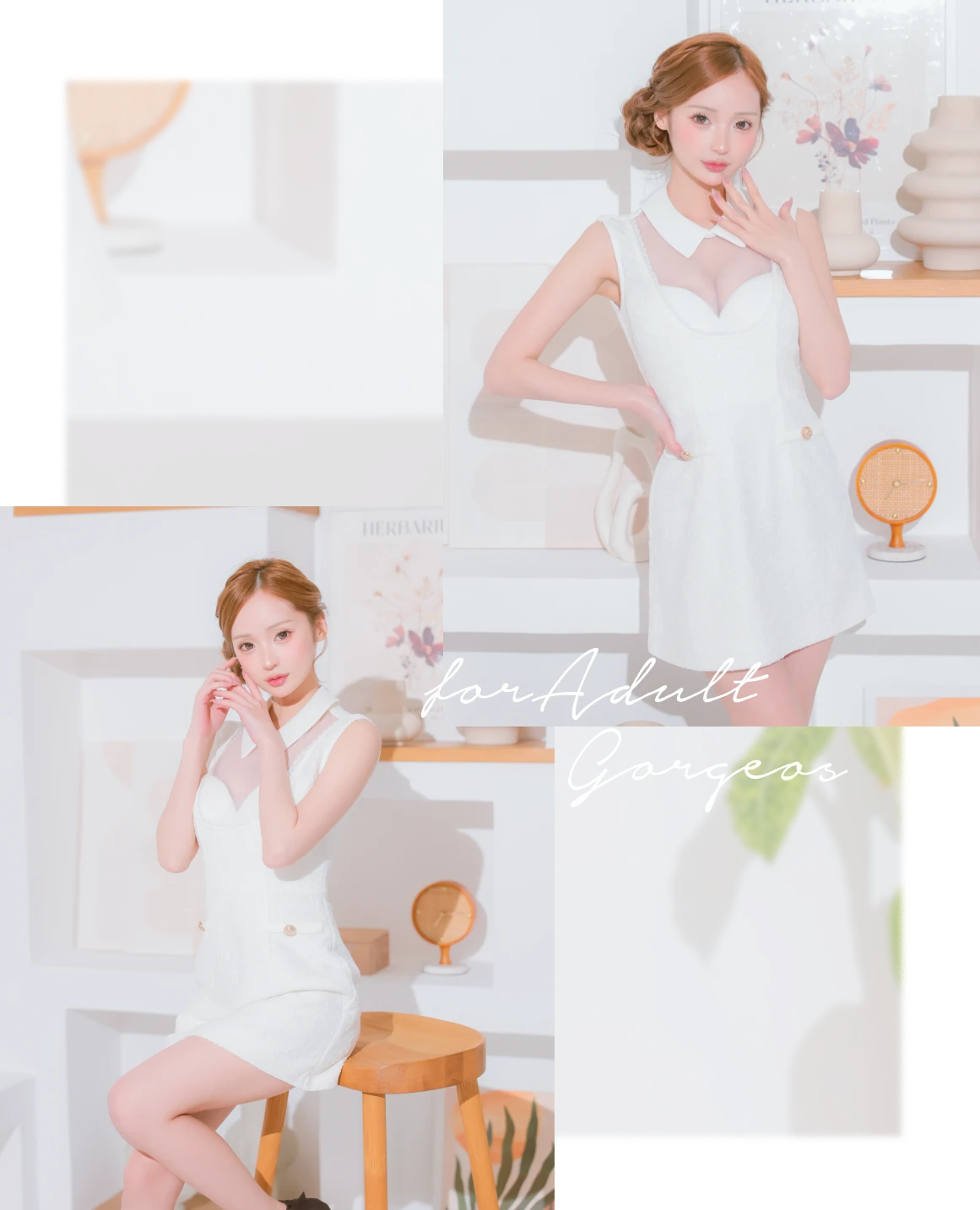 襟付き デコルテレース ノースリーブ ゴールドボタン シースルー タイトミニドレス2枚目