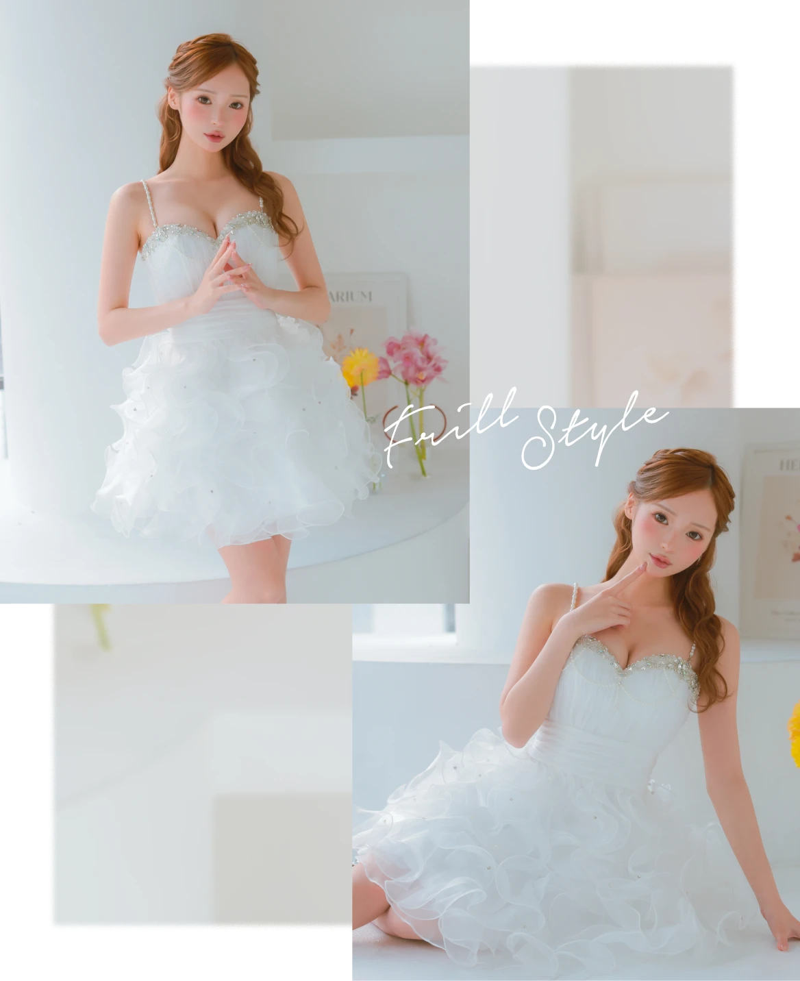 ハートカット キャミソール ビジュー フリル バースデー ベアトップス パールチェーン ウエストマーク フレアミニドレス2枚目