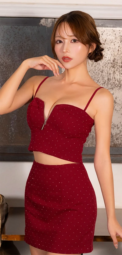 キャミソール ジップデザイン セットアップ セクシー ストーン タイトミニドレス 3枚目