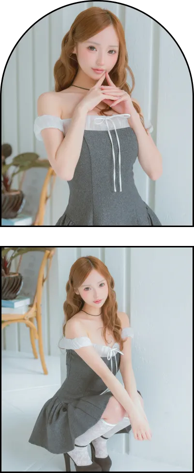 ガーリー グリッター オフショルダー シフォン リボン フレアミニドレス3枚目