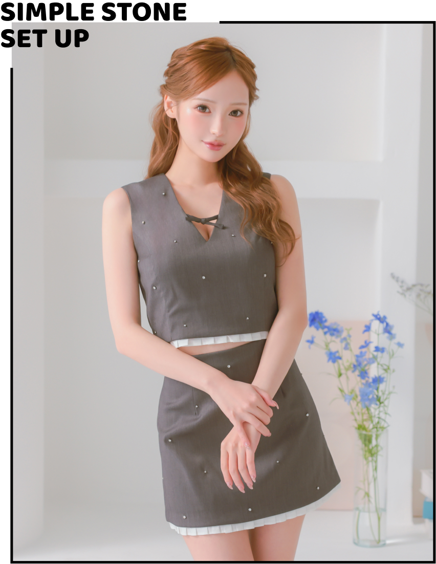 ノースリーブ バストリボン セットアップ ストーン付き ガーリー フレアミニドレス