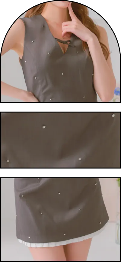 ノースリーブ バストリボン セットアップ ストーン付き ガーリー フレアミニドレス3枚目